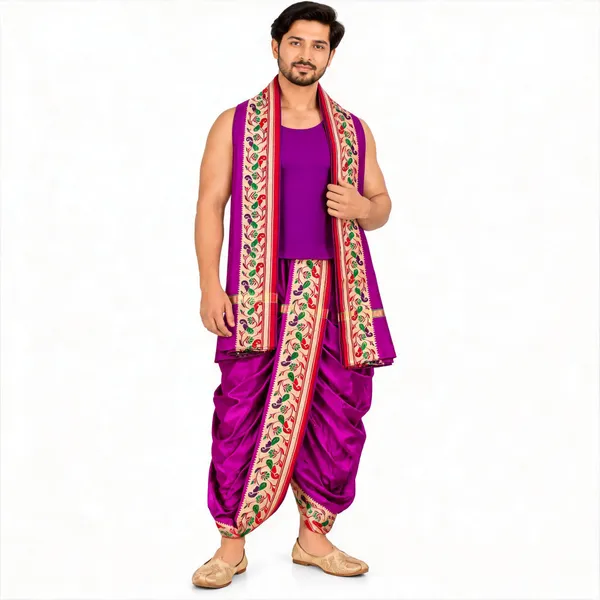 Purple_Silk_Traditional_Dhoti_Dupatta_Set_For_Men