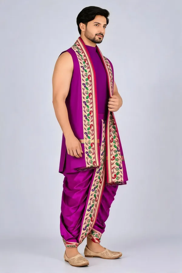 Purple_Silk_Traditional_Dhoti_Dupatta_Set_For_Men