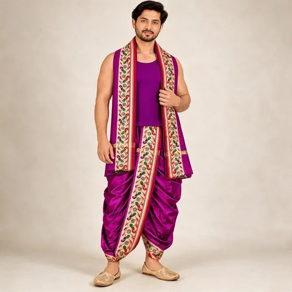 Purple_Silk_Traditional_Dhoti_Dupatta_Set_For_Men