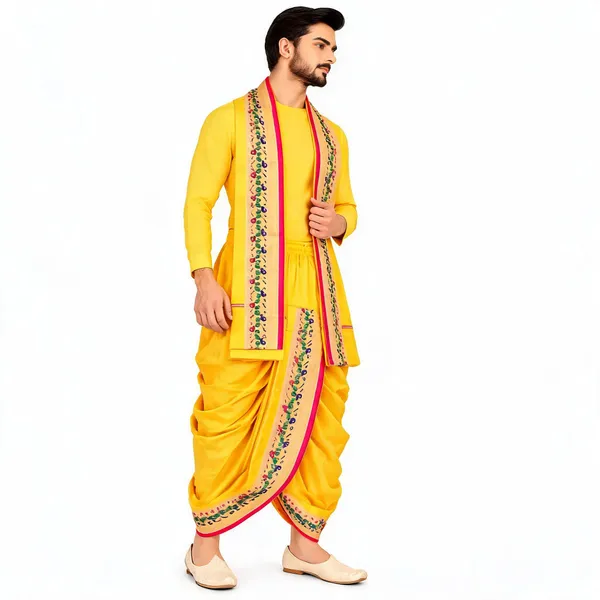 Yellow_Silk_Embroidered_Dhoti_Dupatta_Set_For_Men