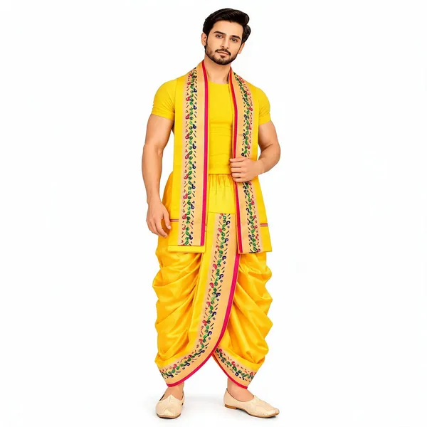 Yellow_Silk_Embroidered_Dhoti_Dupatta_Set_For_Men