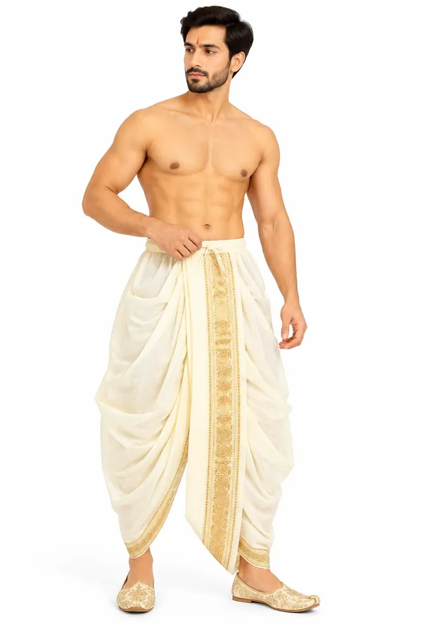 White_Traditional_Dhoti_With_Gold_Border_for_Men