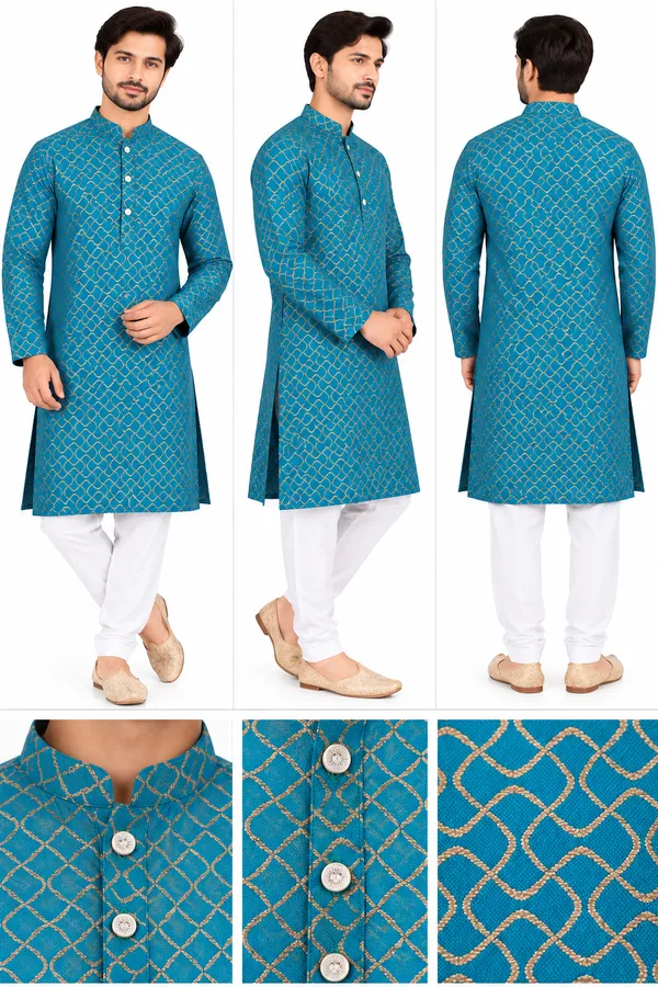 Royal_Blue_Printed_Straight_Kurta_for_Men