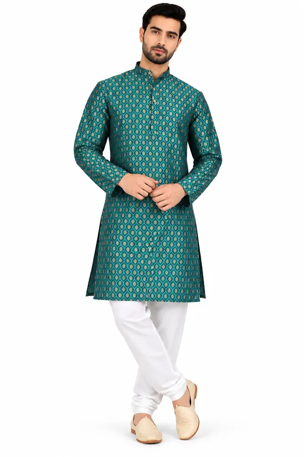 Green_Printed_Regular_Fit_Kurta_Pajama_Set_For_Men