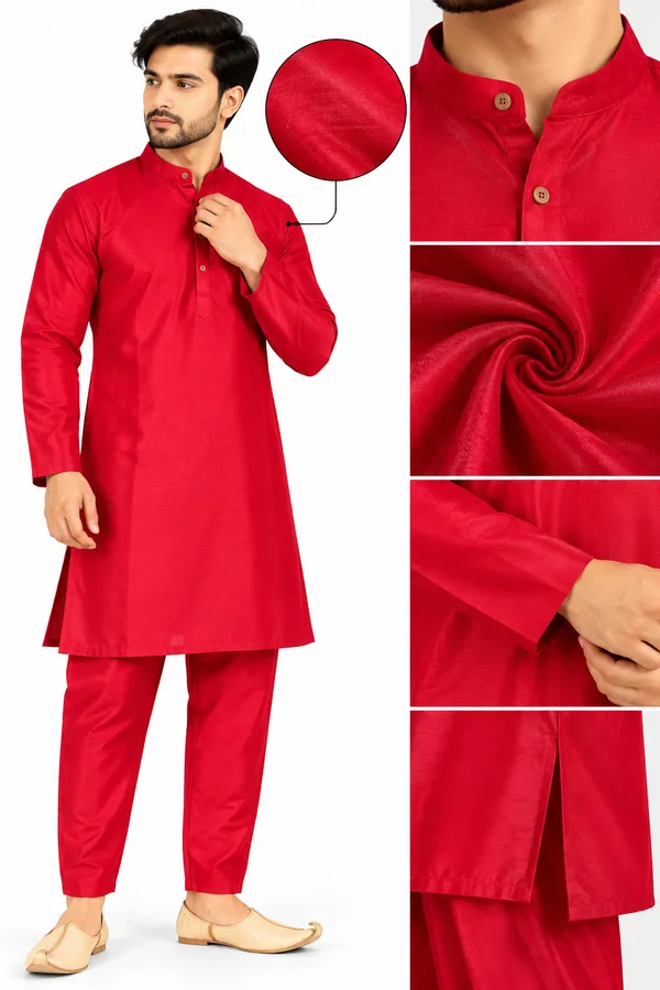 Red_Solid_Kurta_Pyjama_Set_for_Men