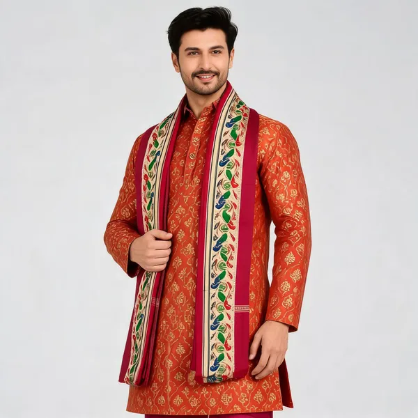 Mehandi_Jacquard_Printed_Kurta_Pajama_Set_For_Men
