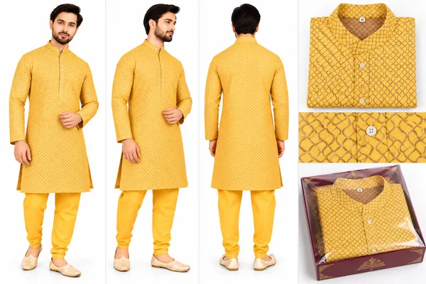 Yellow_Printed_Regular_Fit_Kurta_Pajama_Set_for_Men