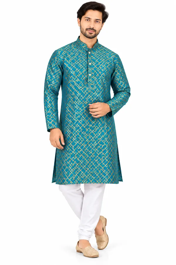 Royal_Blue_Printed_Straight_Kurta_for_Men