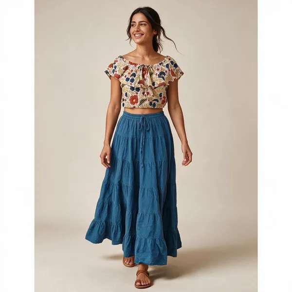 Bohemian_Cotton_Floral_Top_&_Long_Skirt_Set_Beach_Party_Wear
