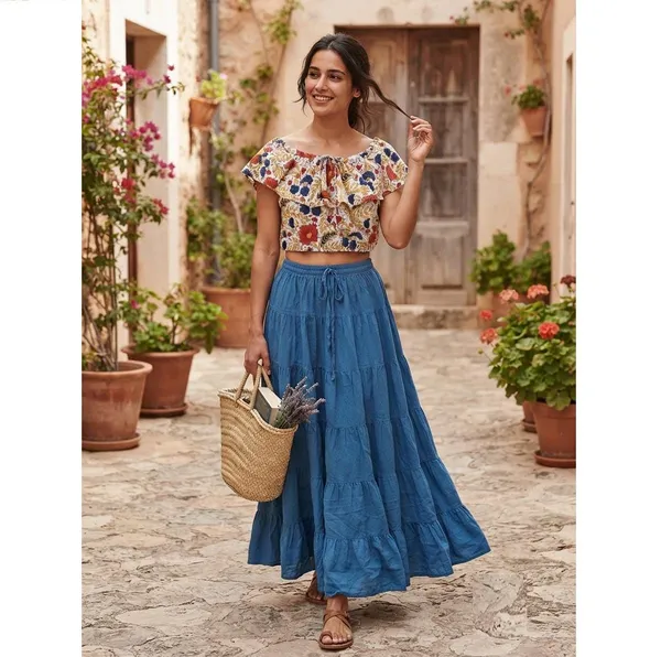 Bohemian_Cotton_Floral_Top_&_Long_Skirt_Set_Beach_Party_Wear
