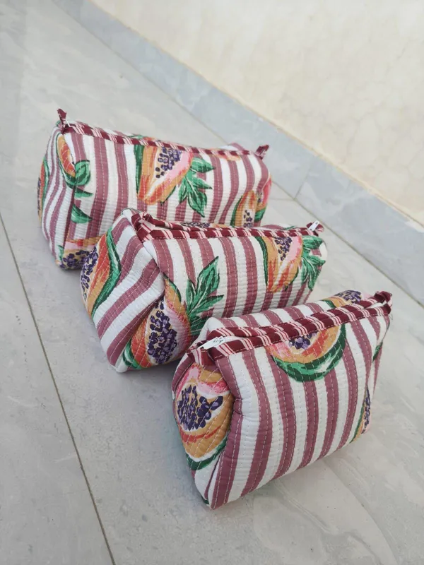 Quilted_Cotton_Toiletry_Bags_Set_Papaya_Print_Zipper_Closure_Travel_Essentials_Set_Of_3