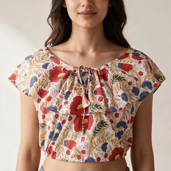 Comfortable_Cotton_Summer_Floral_Printed_Flared_Neck_Design_Boho_Short_Top_For_Women