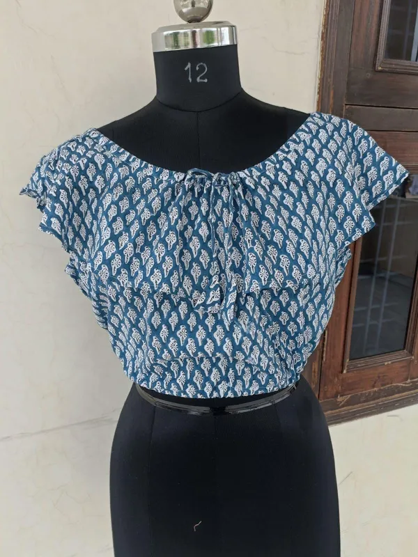Trendy_Unique_Printed_Cotton_Flared_Neck_Design_Women_Short_Top_For_Party_&_Casual_Wear