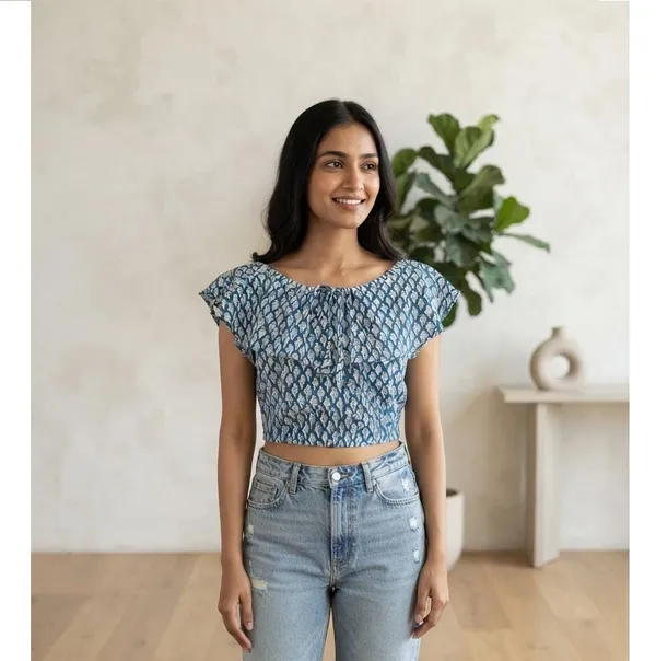 Trendy_Unique_Printed_Cotton_Flared_Neck_Design_Women_Short_Top_For_Party_&_Casual_Wear