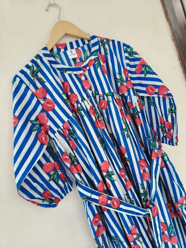 100%_Cotton_Boho_Cherry_Print_Maxi_Dress_Fit_&_Flare_Beach_Wear