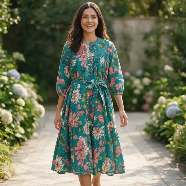 100%_Cotton_Boho_Floral_Maxi_Dress_Fit_And_Flare_Beachwear