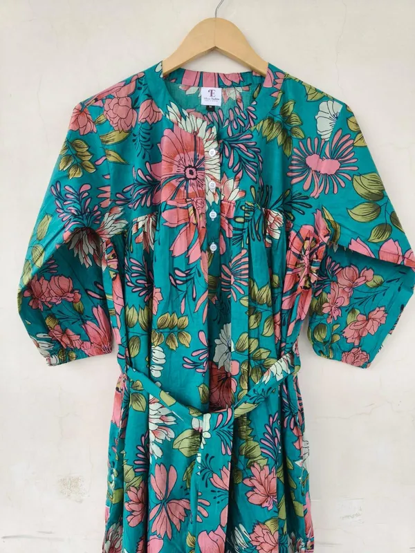 100%_Cotton_Boho_Floral_Maxi_Dress_Fit_And_Flare_Beachwear