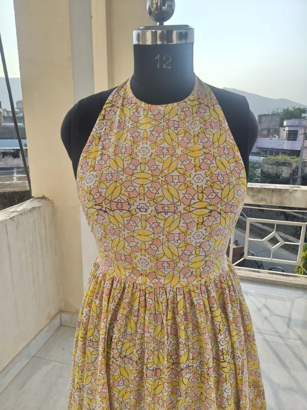 100%_Cotton_Boho_Floral_Maxi_Dress_Elegant_Neck_Design_Fit_&_Flare_Summer_Partywear