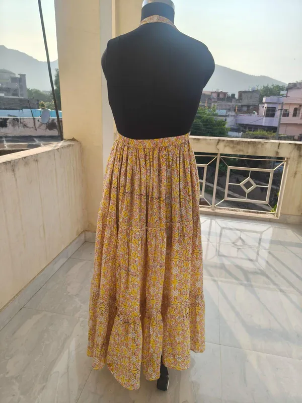 100%_Cotton_Boho_Floral_Maxi_Dress_Elegant_Neck_Design_Fit_&_Flare_Summer_Partywear