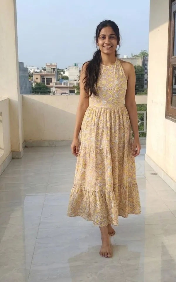 100%_Cotton_Boho_Floral_Maxi_Dress_Elegant_Neck_Design_Fit_&_Flare_Summer_Partywear