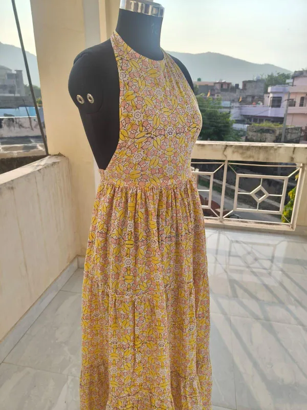 100%_Cotton_Boho_Floral_Maxi_Dress_Elegant_Neck_Design_Fit_&_Flare_Summer_Partywear