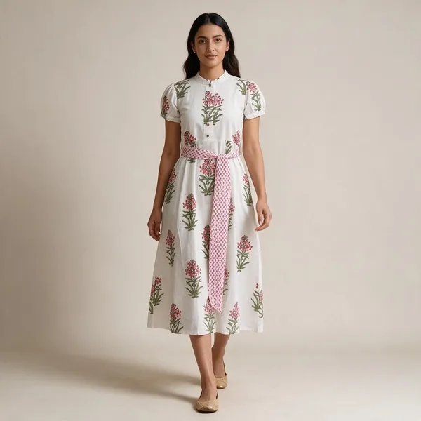 Bohemian_Floral_Cotton_Maxi_Dress_Tie_Waist_Fit_And_Flare_Short_Sleeve