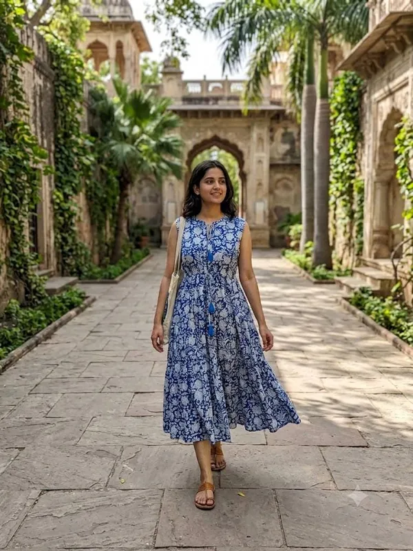 100%_Cotton_Bohemian_Floral_Maxi_Dress_Fit_And_Flare_Sleeveless_Summer_Casual_Wear