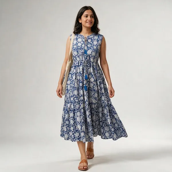 100%_Cotton_Bohemian_Floral_Maxi_Dress_Fit_And_Flare_Sleeveless_Summer_Casual_Wear