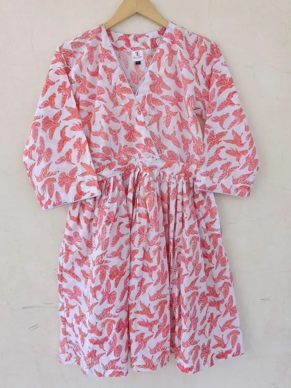 Boho_Floral_Cotton_Maxi_Dress_V-Neck_3/4_Sleeves_Ankle_Length
