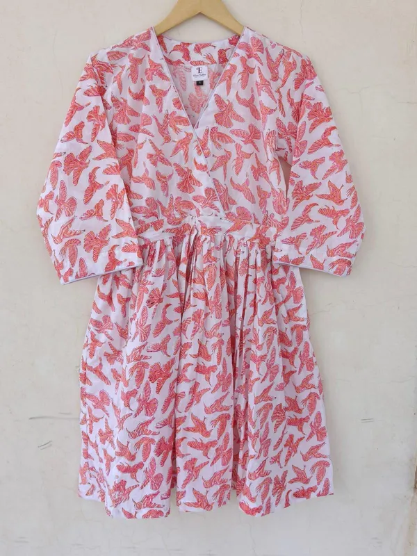 Boho_Floral_Cotton_Maxi_Dress_V-Neck_3/4_Sleeves_Ankle_Length