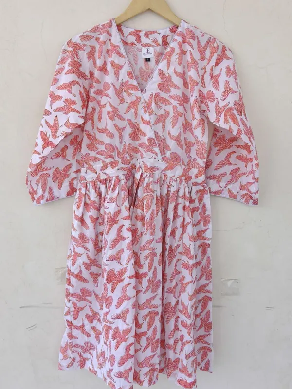 Boho_Floral_Cotton_Maxi_Dress_V-Neck_3/4_Sleeves_Ankle_Length