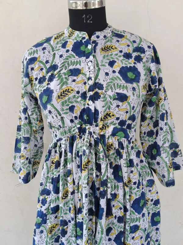 Boho_Floral_Cotton_Maxi_Dress_3/4_Sleeves_Summer_Casual_Wear_&_Beach_Wear