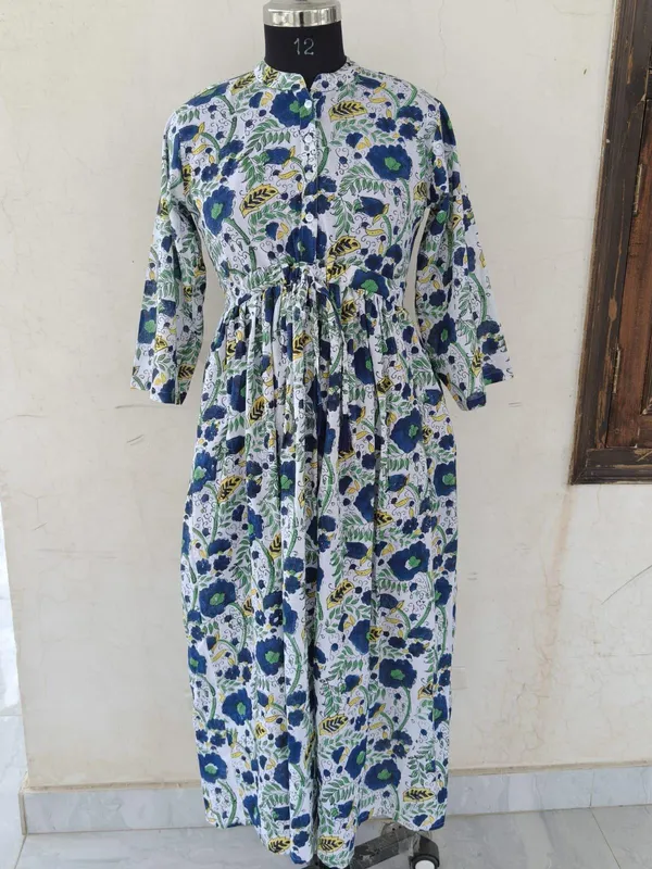 Boho_Floral_Cotton_Maxi_Dress_3/4_Sleeves_Summer_Casual_Wear_&_Beach_Wear