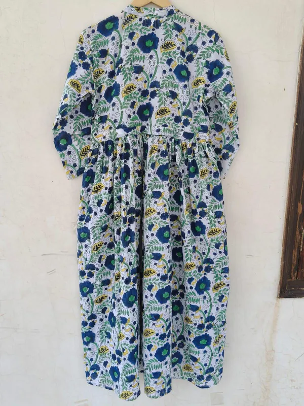 Boho_Floral_Cotton_Maxi_Dress_3/4_Sleeves_Summer_Casual_Wear_&_Beach_Wear