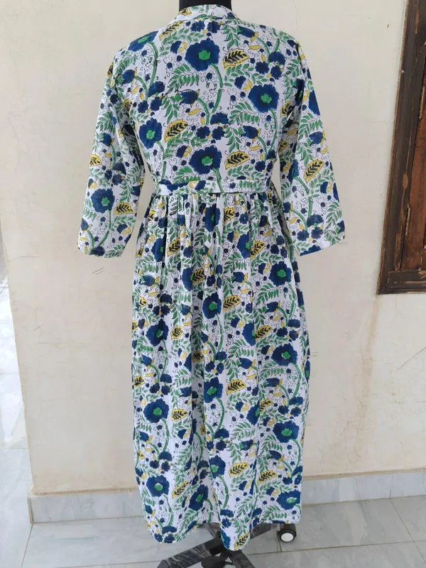 Boho_Floral_Cotton_Maxi_Dress_3/4_Sleeves_Summer_Casual_Wear_&_Beach_Wear