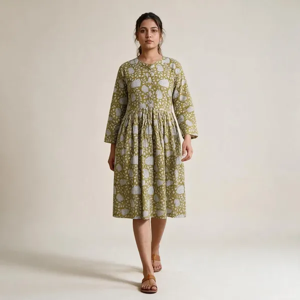 Elegant_And_Stylish_Cotton_Maxi_Dress_Boho_Floral_Fit_&_Flare_(3/4_Sleeve)