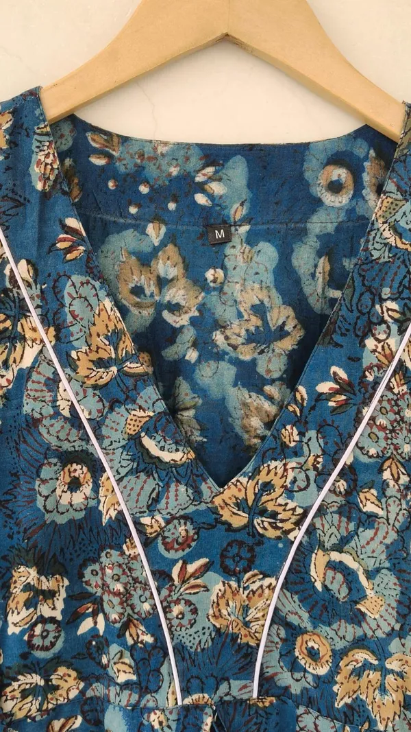 100%_Cotton_Floral_Maxi_Dress_3/4_Sleeve_Boho_Fit_&_Flare_Summer