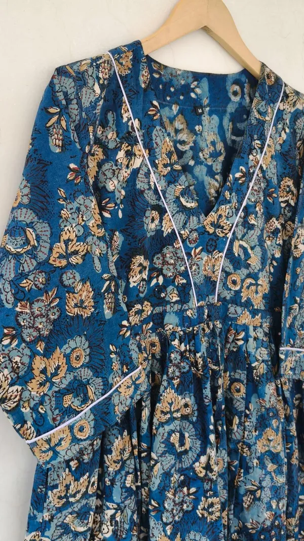100%_Cotton_Floral_Maxi_Dress_3/4_Sleeve_Boho_Fit_&_Flare_Summer