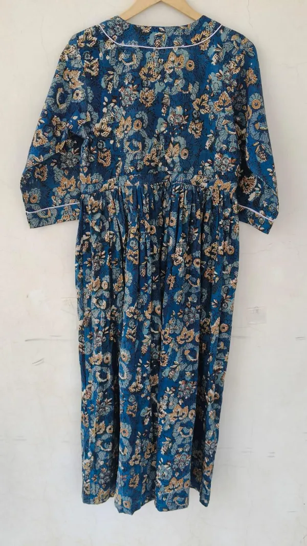 100%_Cotton_Floral_Maxi_Dress_3/4_Sleeve_Boho_Fit_&_Flare_Summer