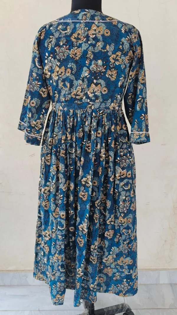 100%_Cotton_Floral_Maxi_Dress_3/4_Sleeve_Boho_Fit_&_Flare_Summer