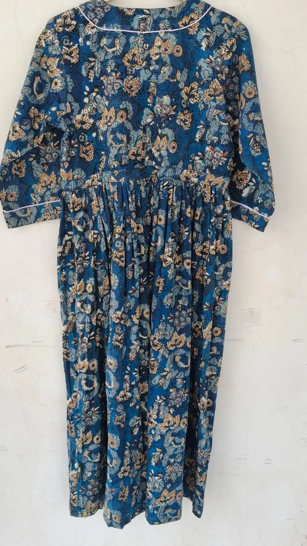 100%_Cotton_Floral_Maxi_Dress_3/4_Sleeve_Boho_Fit_&_Flare_Summer