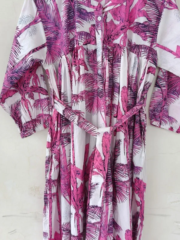 Pink_Floral_Cotton_Maxi_Dress_3/4_Sleeve_Boho_Vacation_Outfit
