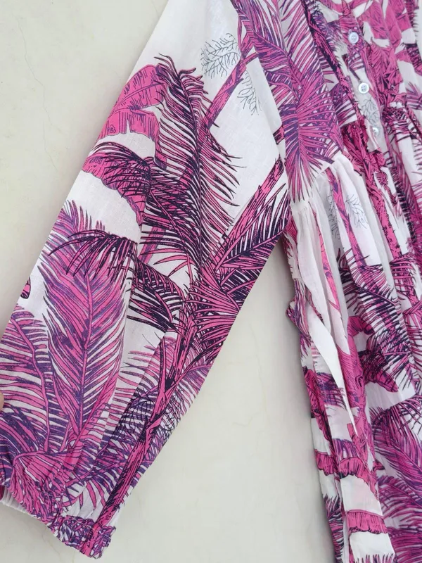 Pink_Floral_Cotton_Maxi_Dress_3/4_Sleeve_Boho_Vacation_Outfit
