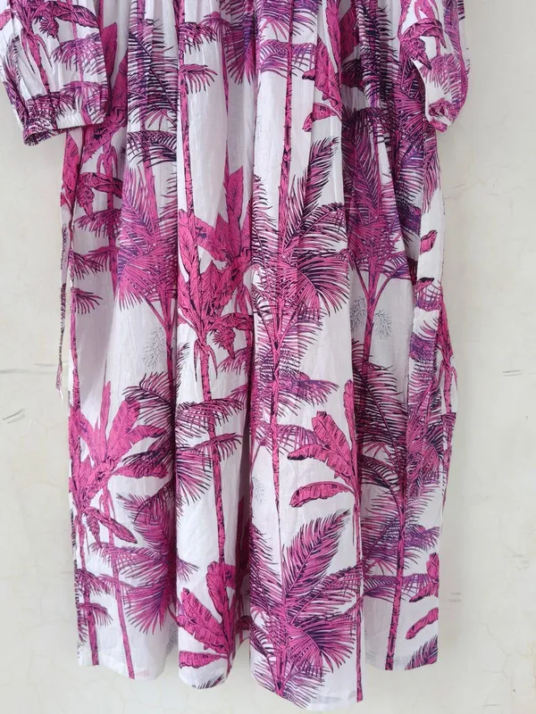 Pink_Floral_Cotton_Maxi_Dress_3/4_Sleeve_Boho_Vacation_Outfit