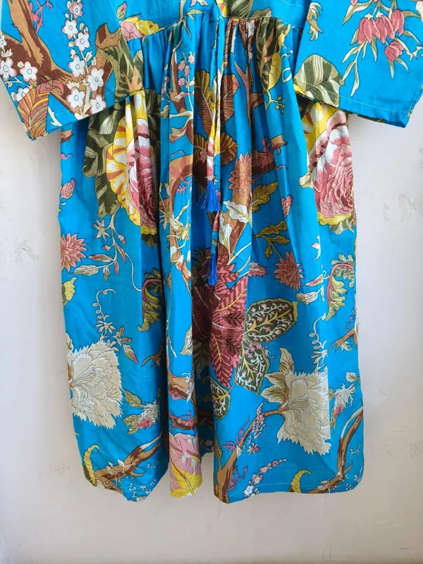 Bohemian_Floral_Cotton_Maxi_Dress_3/4_Sleeve_Fit_And_Flare_Summer_Vacation_Outfit