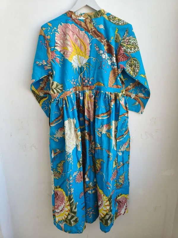 Bohemian_Floral_Cotton_Maxi_Dress_3/4_Sleeve_Fit_And_Flare_Summer_Vacation_Outfit