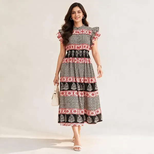 Bohemian_Floral_Cotton_Maxi_Dress_Fit_And_Flare_Short_Flare_Sleeves