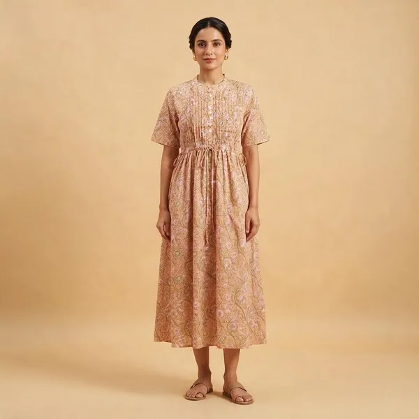 Cotton_Floral_Printed_Women_Maxi_Dress_Comfortable_&_Wrinkle_Free_Fit_And_Flare_For_Beachwear