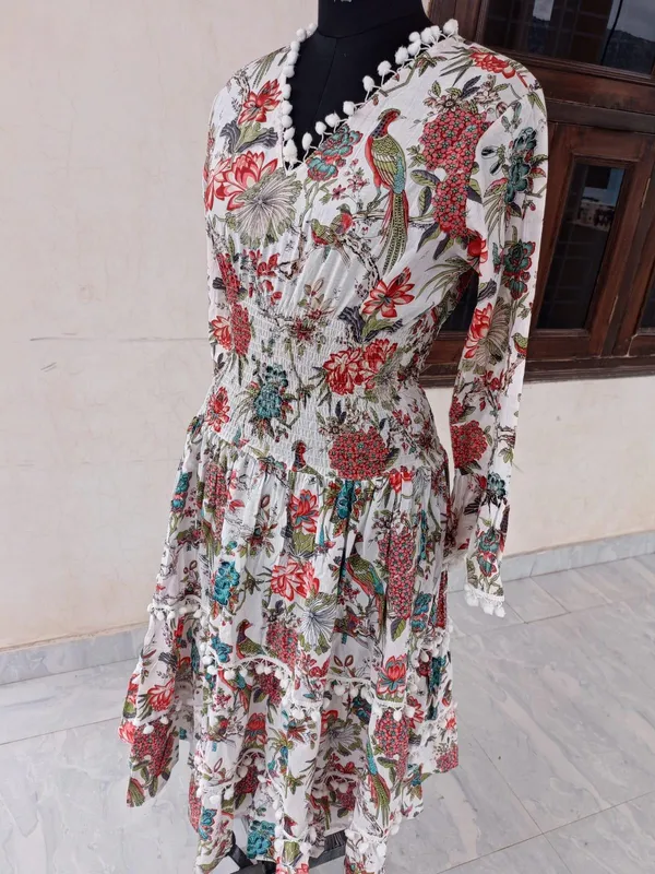 Bohemian_Cotton_Women_Printed_Maxi_Dress_With_Full_Sleeve_And_Elastic_Waistline_Comfortable_Fit_And_Flare_Casual