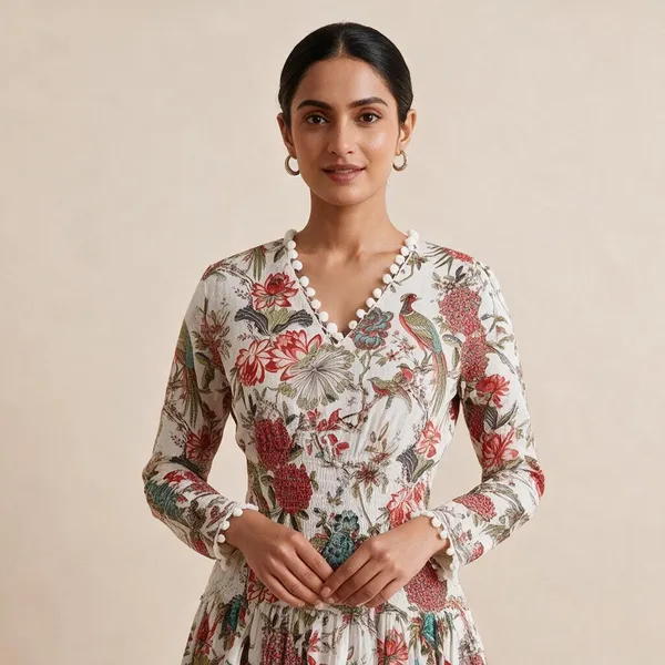 Bohemian_Cotton_Women_Printed_Maxi_Dress_With_Full_Sleeve_And_Elastic_Waistline_Comfortable_Fit_And_Flare_Casual